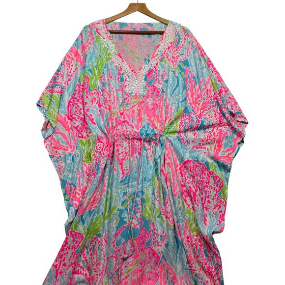 Rare Lilly Pulitzer Beaded Coleman Caftan Let's Cha Cha Size Large - Picture 2 of 10